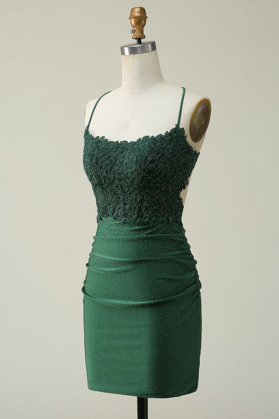 Hunter Green Straps Applique Tight Homecoming Dress with Open back