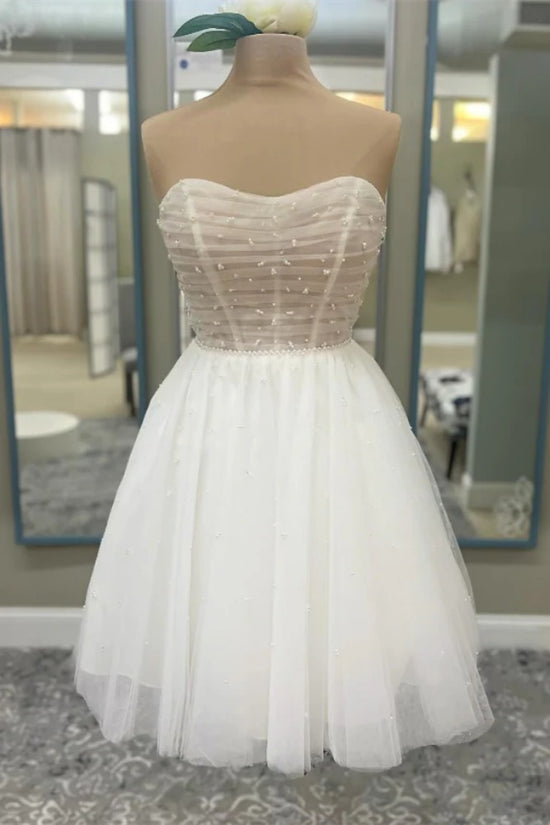 Ivory Strapless A-Line Tulle Short Wedding Dress