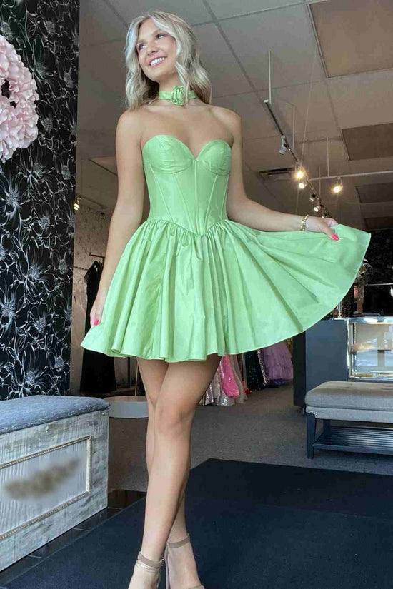 Strapless Light Green A-Line Satin Homecoming Dress