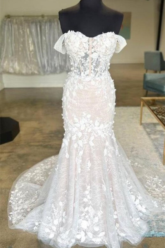 Ivory Off the Shoulder Mermaid Long Wedding Dress