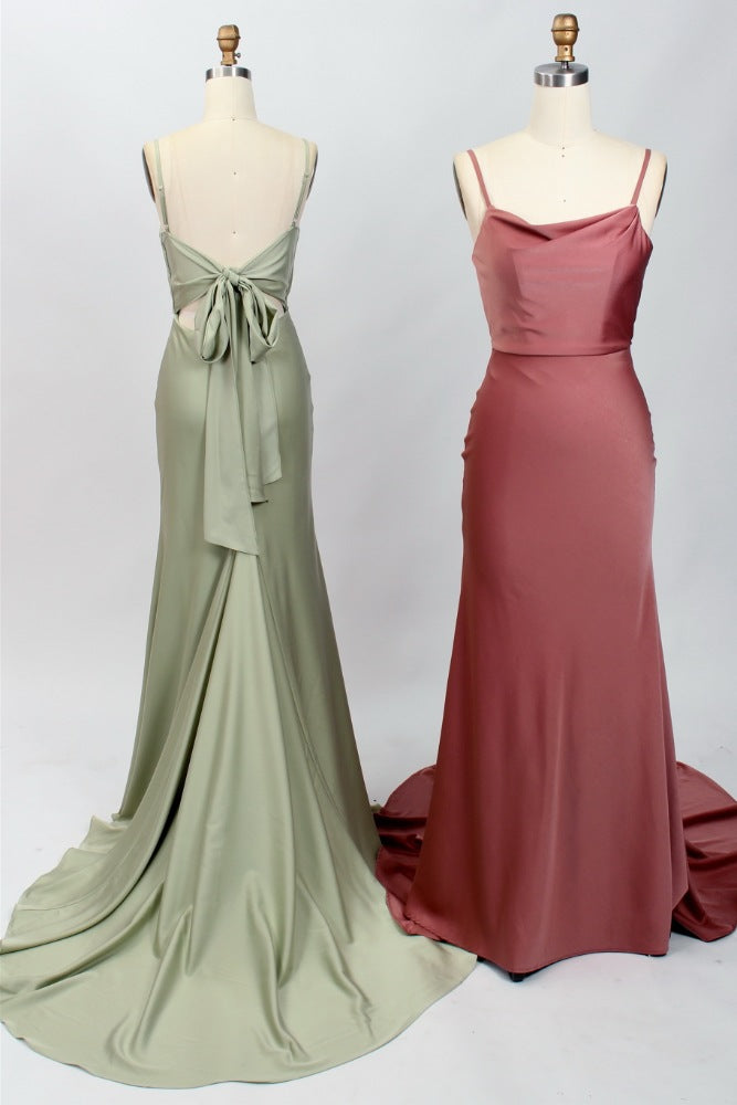 Sage Green Cowl Neck Long Mermaid Bridesmaid Dress