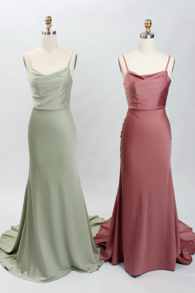 Sage Green Cowl Neck Long Mermaid Bridesmaid Dress