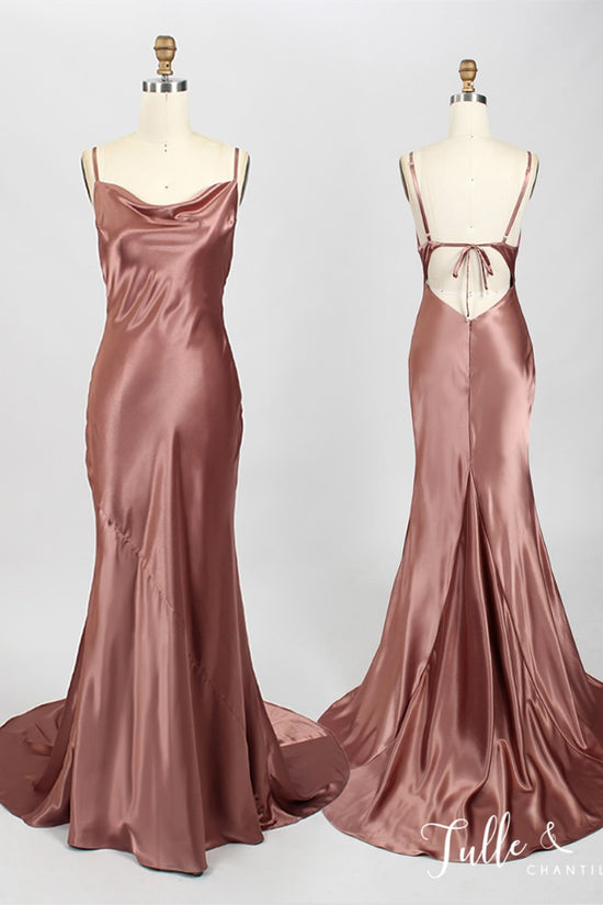 Dusty Rose Spaghetti Straps Mermaid Bridesmaid Dress