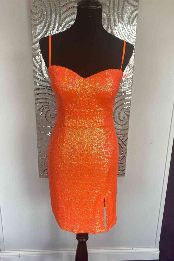 Orange Spaghetti Straps Tight Homecoming Dress with Lace-up