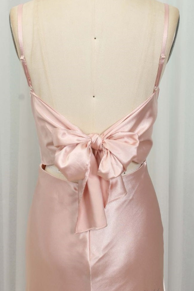 Pink Cowl Neck Bridesmaid Dress with Bow Back