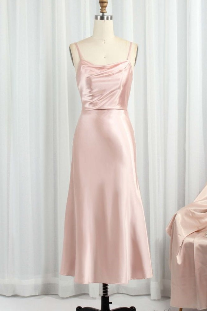 Pink Cowl Neck Bridesmaid Dress with Bow Back