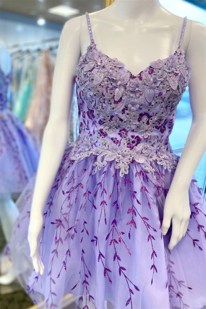 Lavender Straps A-line Homecoming Dress with 3D Floral