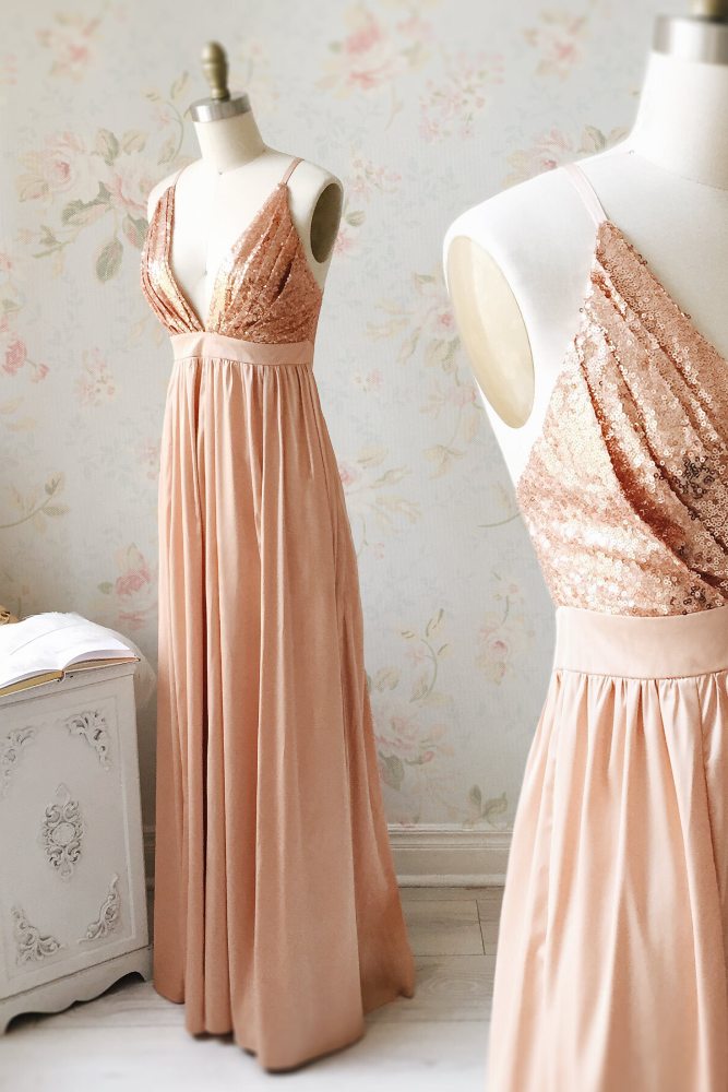 Pearl Pink High Waist Sequin Bridesmaid Dresss