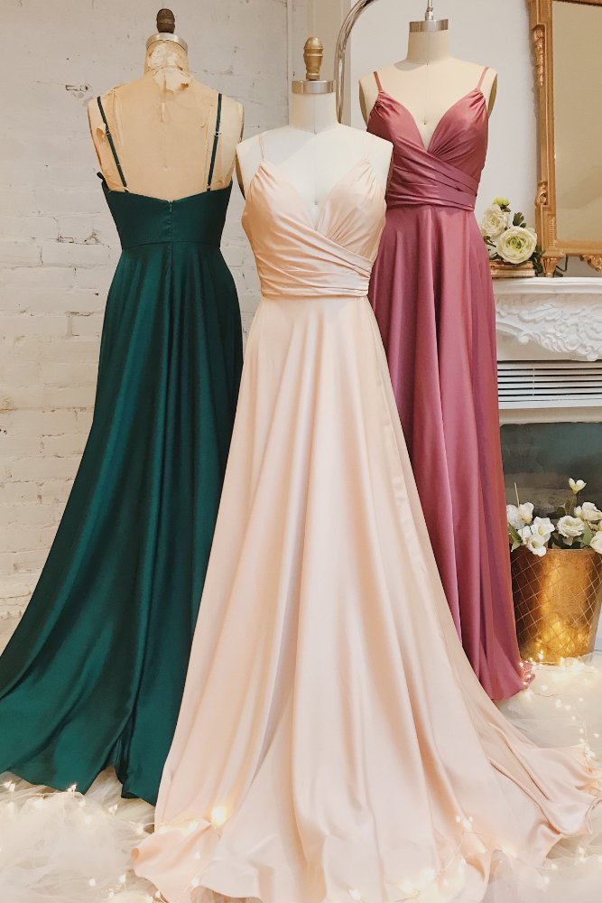 Light Champagne Straps  A-Line Bridesmaid Dress