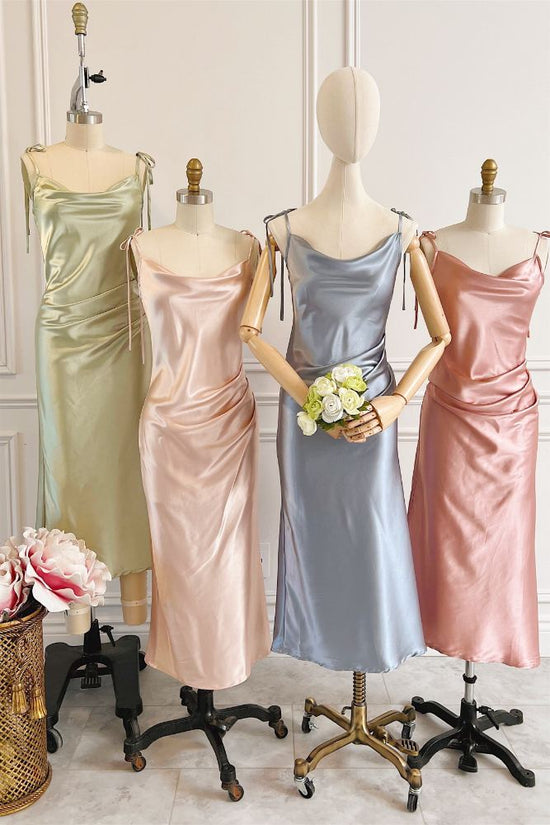 Sage Green Bow Tie Straps Bridesmaid Dress