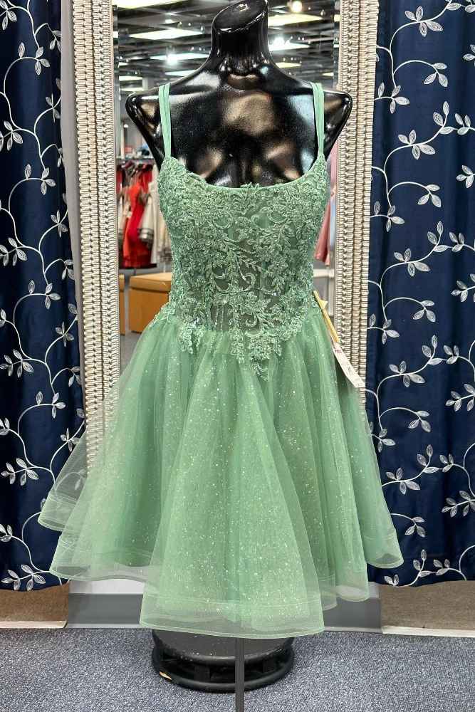 Sage Green Straps Applique A-line Homecoming Dress