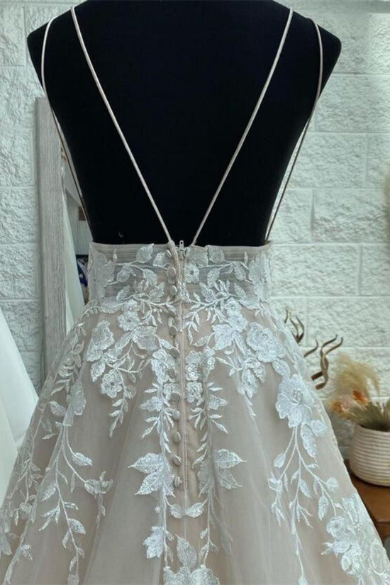 Champagne V-Neck Applique A-Line Bridal Dress