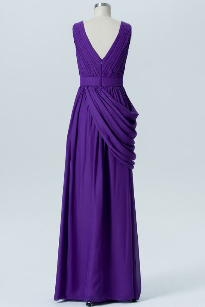 Purple V-Neck Pleated A-Line Bridesmaid Dress