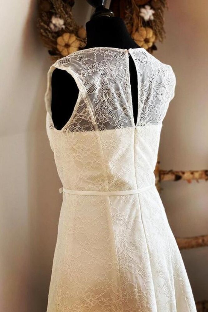 Ivory Illusion Neck Lace Short Wedding Dress