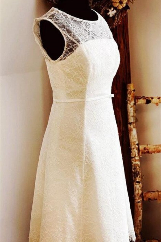 Ivory Illusion Neck Lace Short Wedding Dress