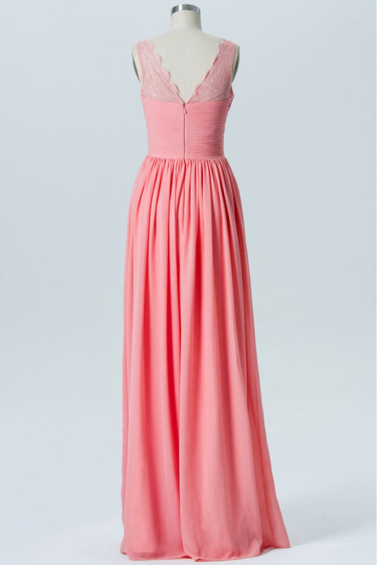 Coral Lace Straps A-Line Bridesmaid Dress