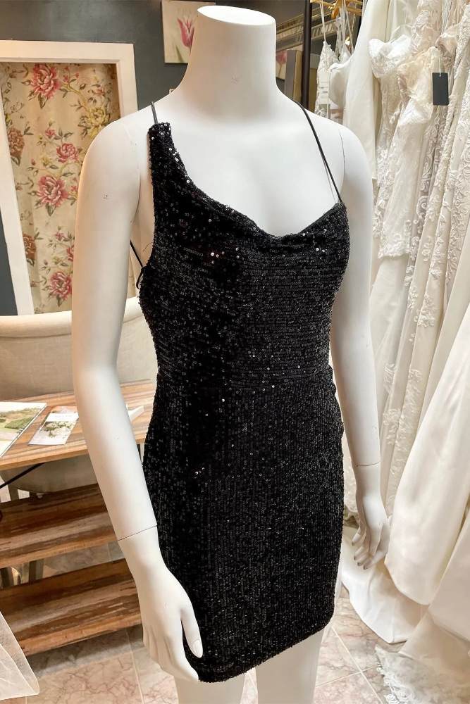 Black Sequin Tight Homecoming Dress with Lace-up