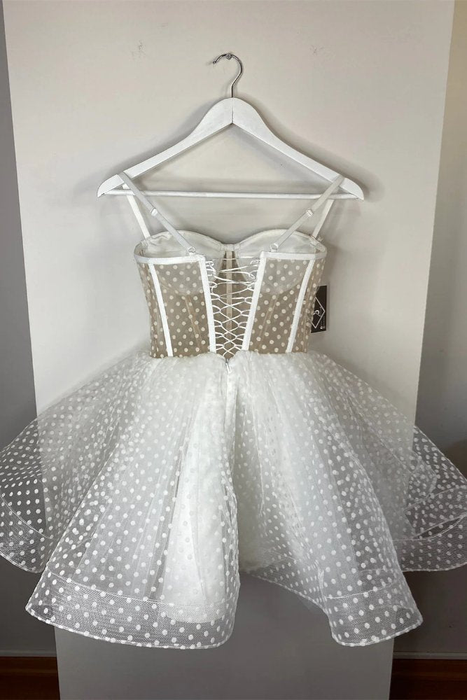 Straps White Polka Dot Corset Mini Homecoming Dress