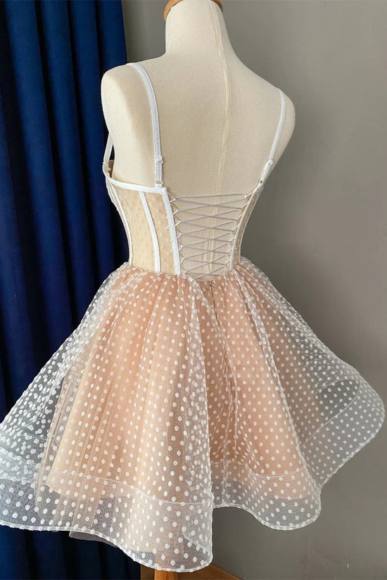 Straps White Polka Dot Corset Mini Homecoming Dress