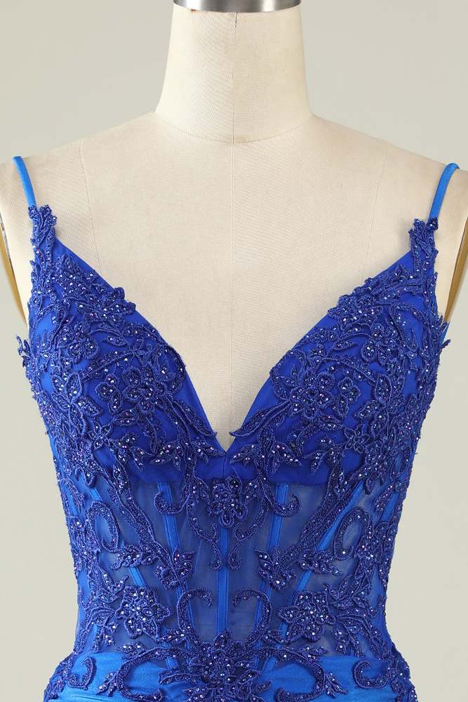 Royal Blue Applique Tight Homecoming Dress with Open back