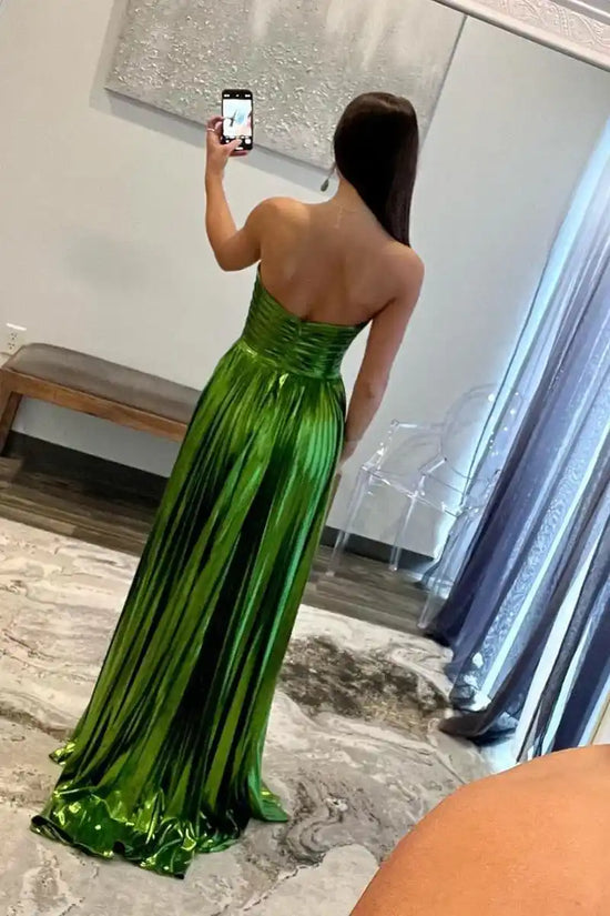 Chic Satin A-Line Strapless With Side Slit Long Prom Dress