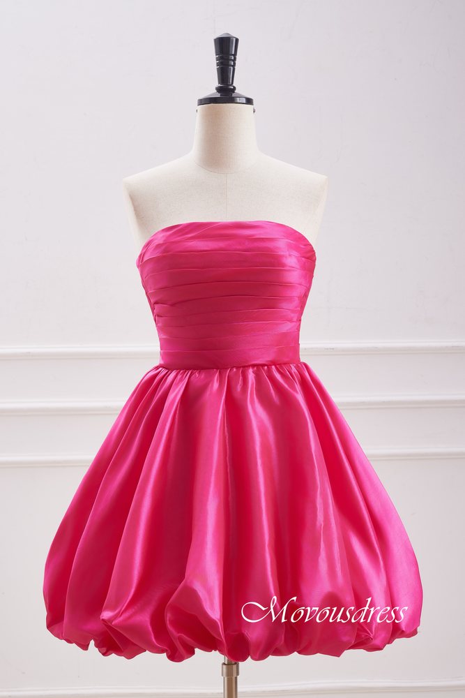 Strapless Hot Pink Pleated A-Line Homecoming Dress