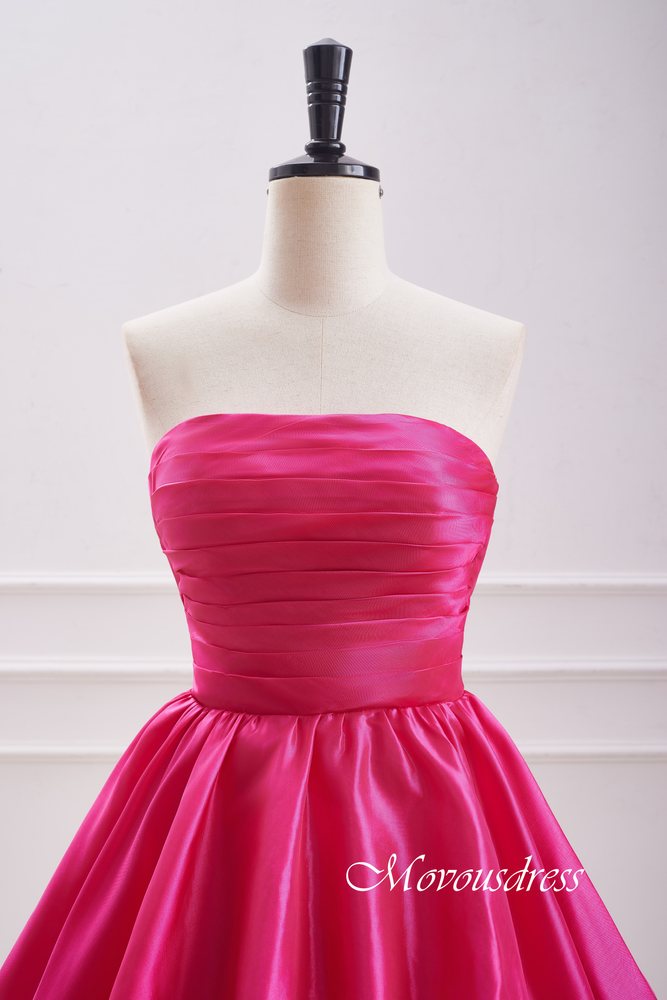 Strapless Hot Pink Pleated A-Line Homecoming Dress