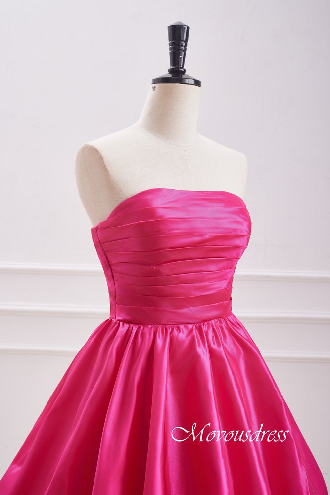 Strapless Hot Pink Pleated A-Line Homecoming Dress