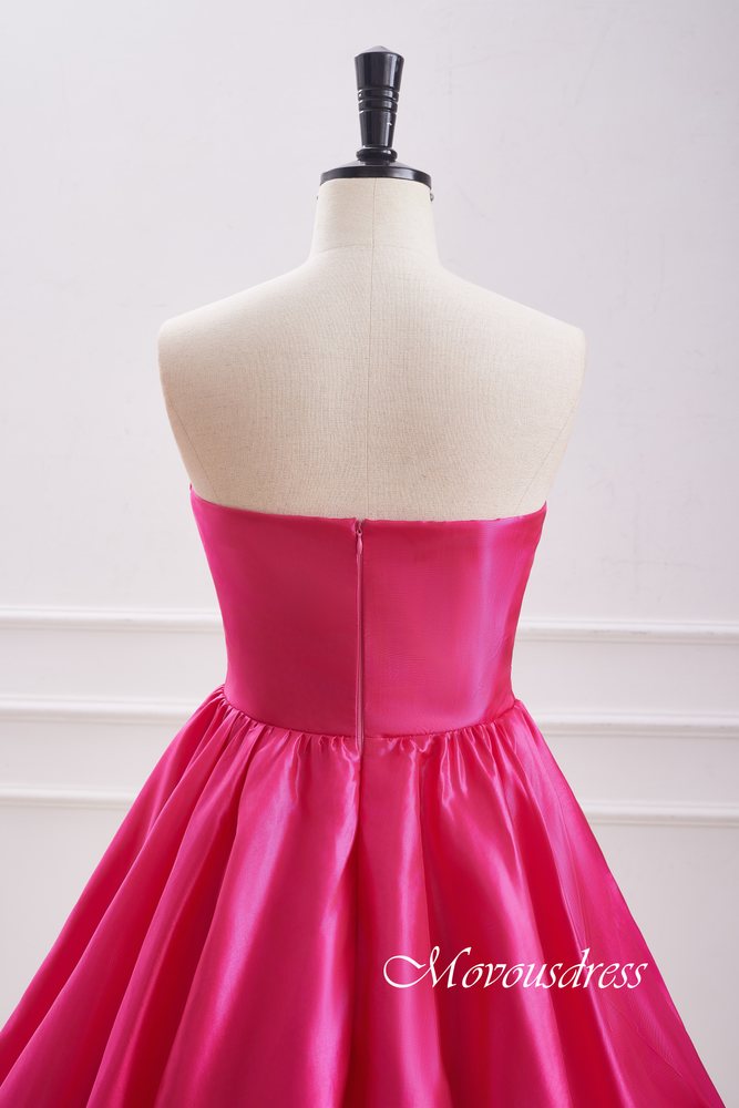 Strapless Hot Pink Pleated A-Line Homecoming Dress