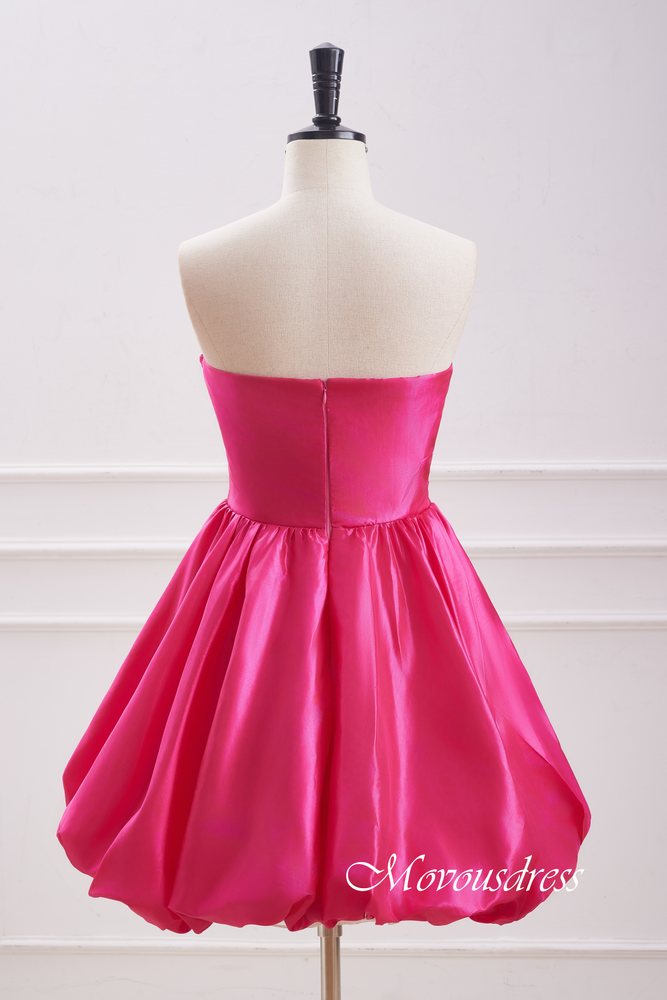 Strapless Hot Pink Pleated A-Line Homecoming Dress