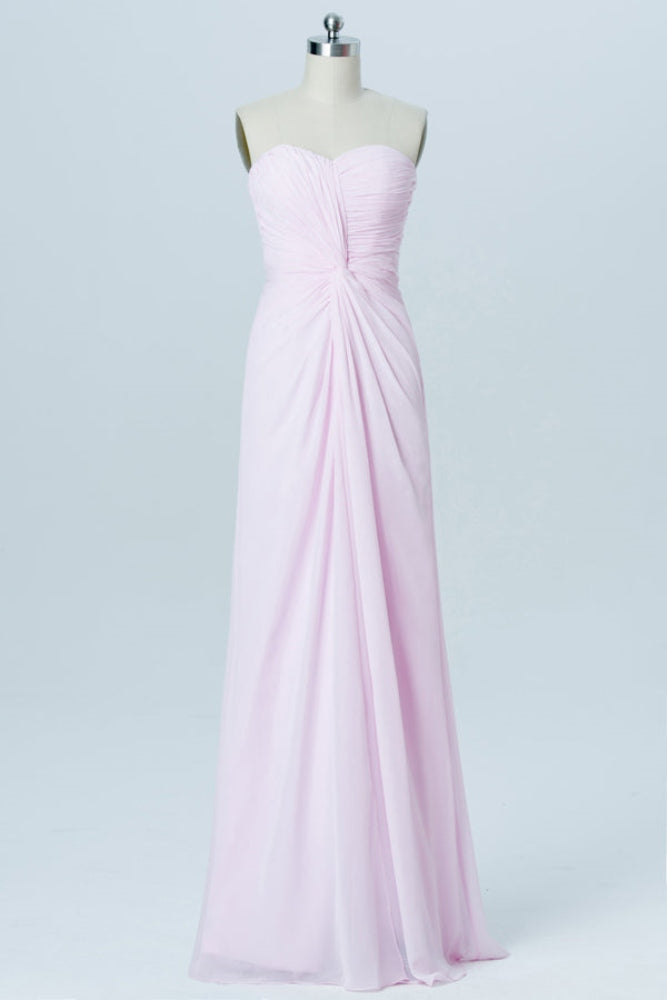 Light Pink Strapless Twisted Knot Long Bridesmaid Dress