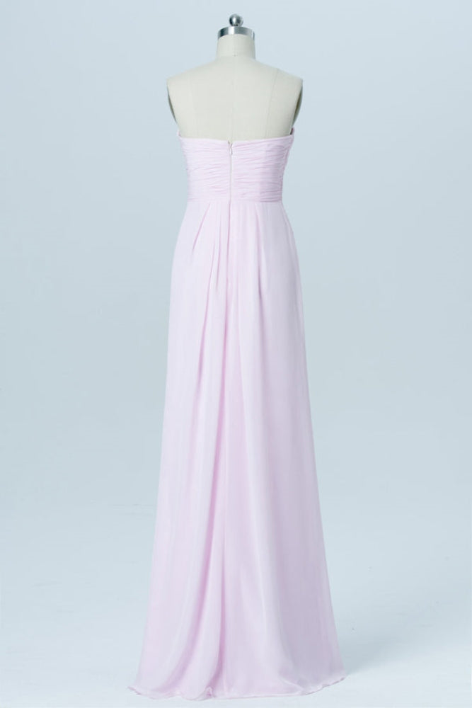 Light Pink Strapless Twisted Knot Long Bridesmaid Dress