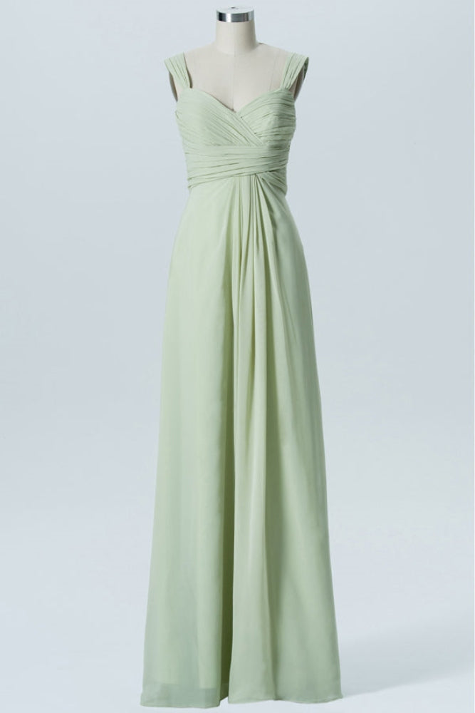 Sage Green Straps Chiffon Long Bridesmaid Dress