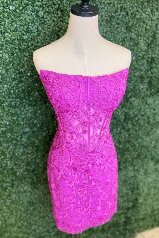 Purple Strapless Applique Bodycon Short Homecoming Dress