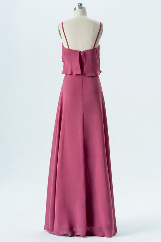 Dusty Rose Straps Ruffle A-Line Bridesmaid Dress