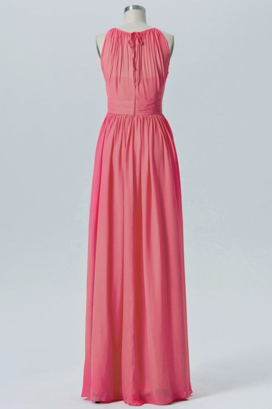 Coral Halter Long Bridesmaid Dress with Band Waist