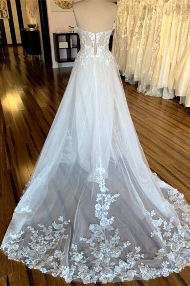 White Off the Shoulder Applique A-Line Wedding Dress