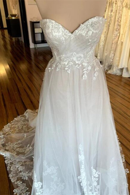 White Off the Shoulder Applique A-Line Wedding Dress