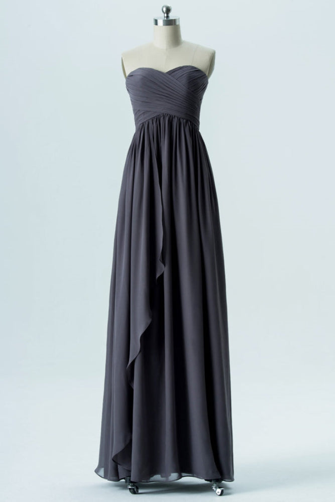 Dark Gray Strapless Pleated Bridesmaid Dress