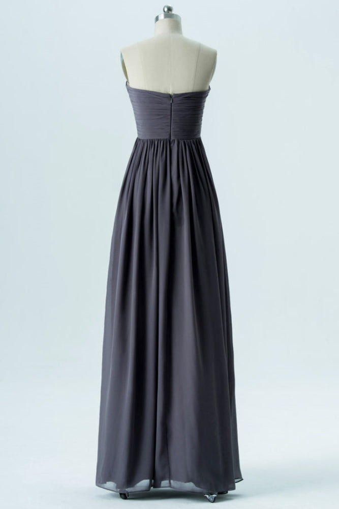 Dark Gray Strapless Pleated Bridesmaid Dress