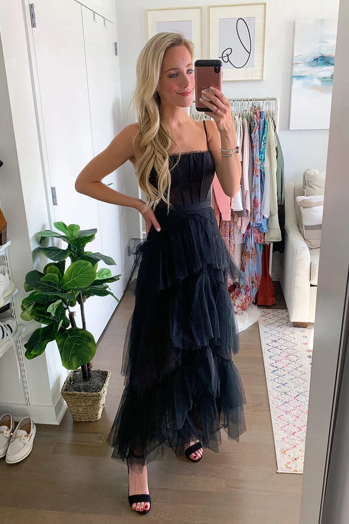 Tulle A-Line Spaghetti Straps Tiered Party Dress