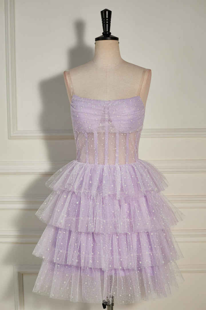 Strapless Lavender  Multi-Layers Tulle Homecoming Dress