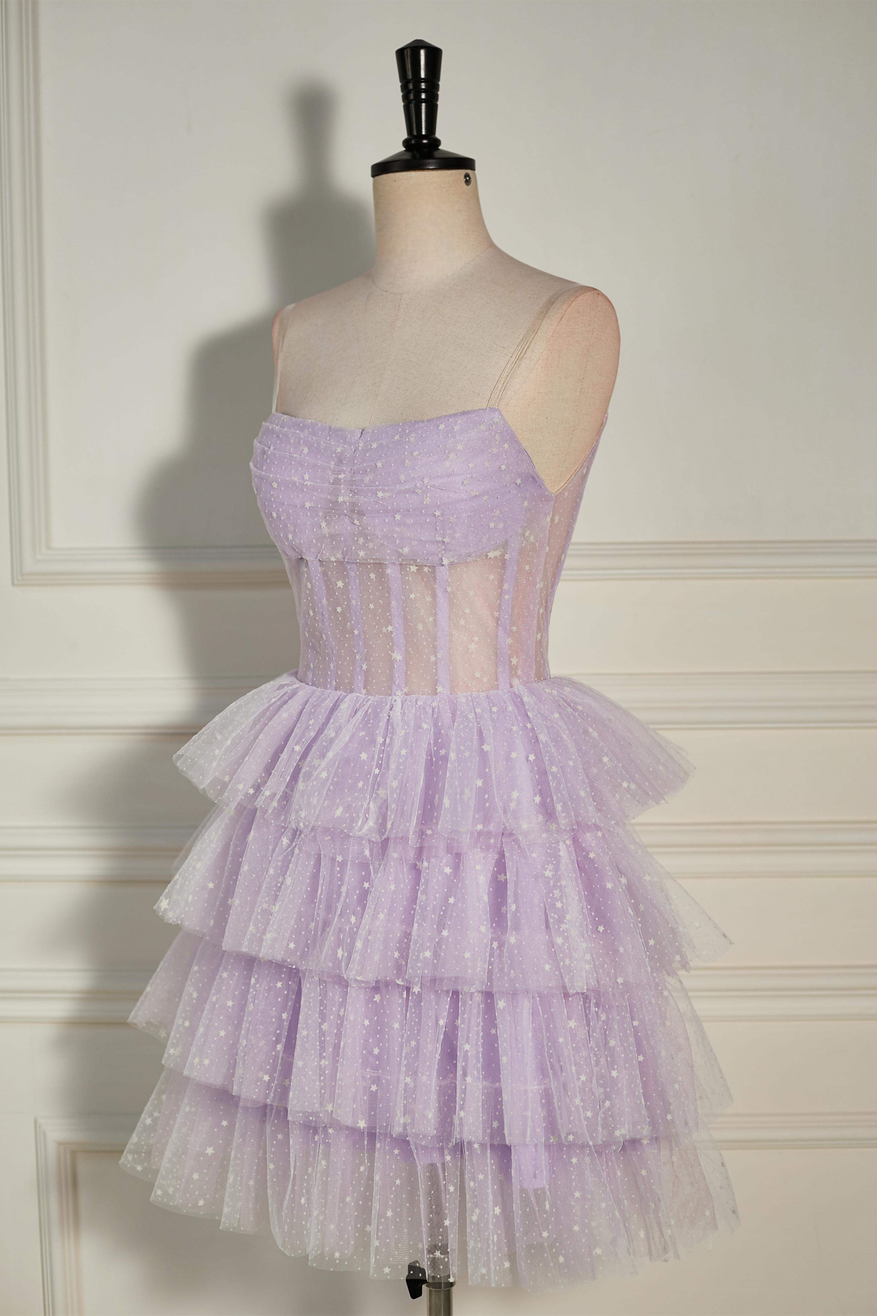 Strapless Lavender  Multi-Layers Tulle Homecoming Dress