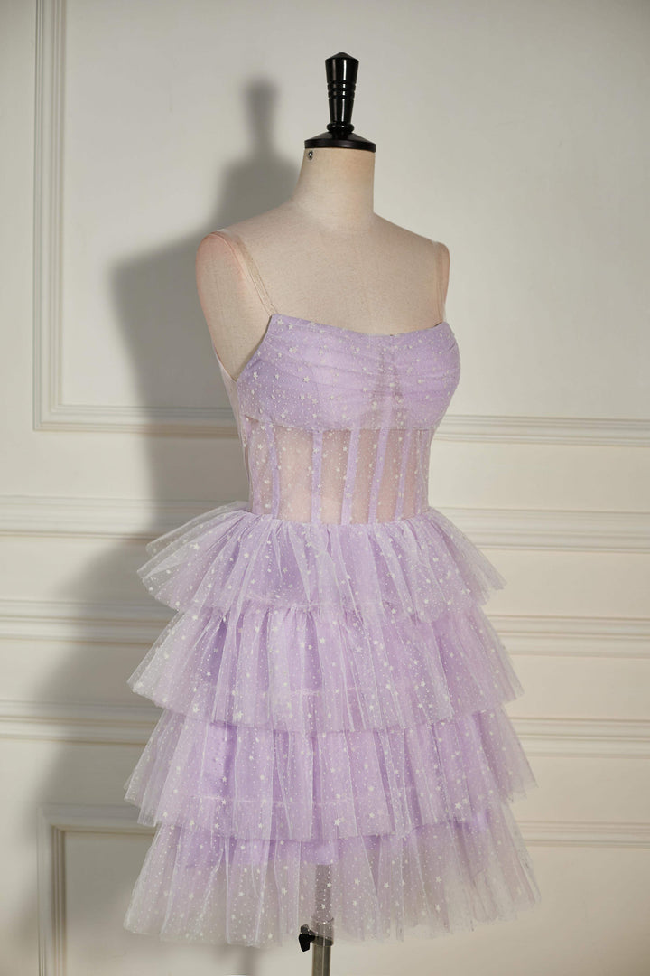 Strapless Lavender  Multi-Layers Tulle Homecoming Dress