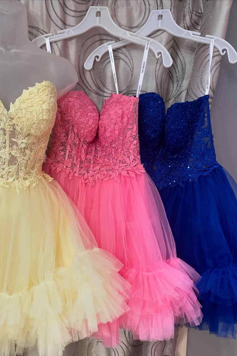 Strapless Light Yellow Layered Tulle Homecoming Dresses