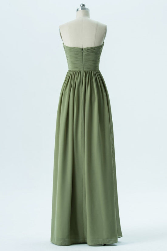 Olive Strapless A-Line Long Bridesmaid Dress