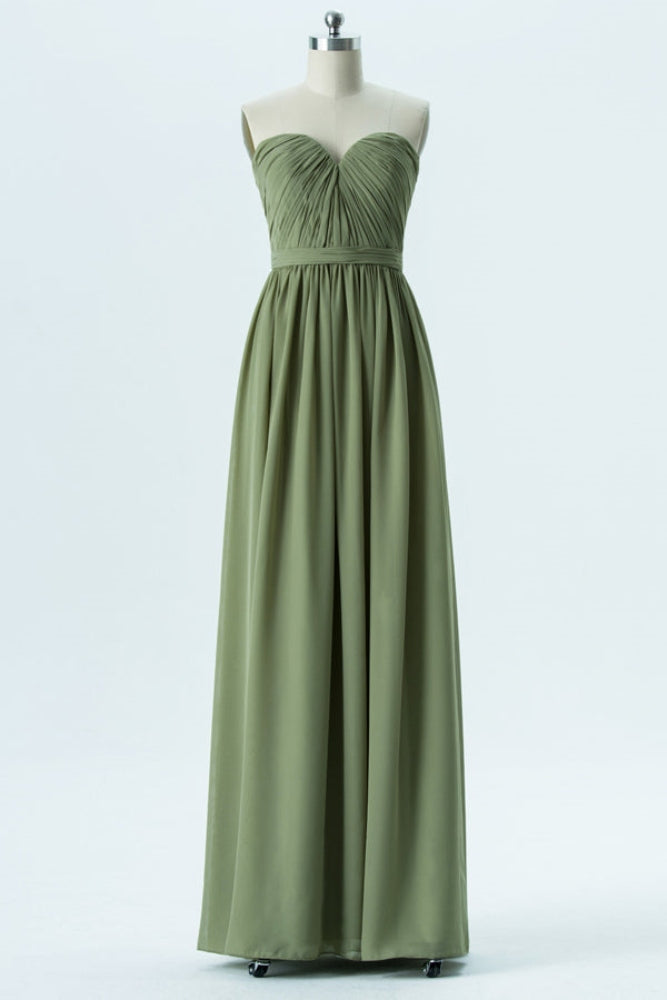 Olive Strapless A-Line Long Bridesmaid Dress