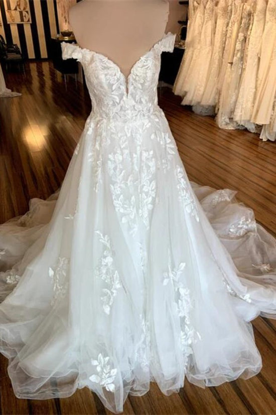 White Off the Shoulder A-Line Tulle Bridal Dress