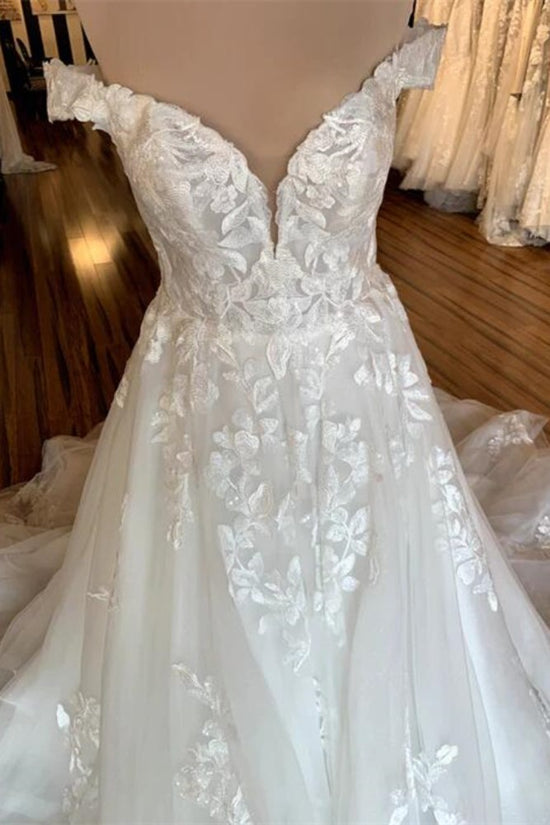 White Off the Shoulder A-Line Tulle Bridal Dress