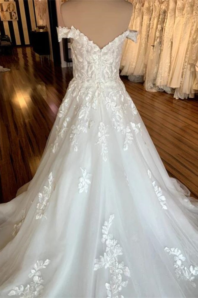 White Off the Shoulder A-Line Tulle Bridal Dress